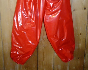 Shiny Red PVC Joggers: Elasticated Unisex Vinyl Pants
