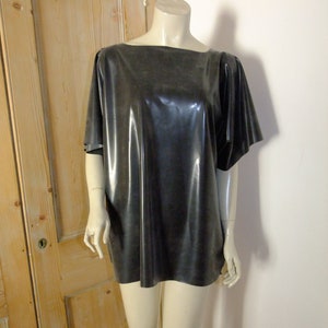 Black Rubber T Tee Shirt Top Shiny Black Latex Tunic Unisex Mens Womens SBR Clothing 0.25mm Loose Fit One Size