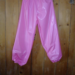 Pink PVC Trousers Sissy Plastic Joggers Jogging Bottoms Pull On Elasticated Unisex Vinyl Pants Roleplay S/M, L/XL or 2/3XL Bubblegum