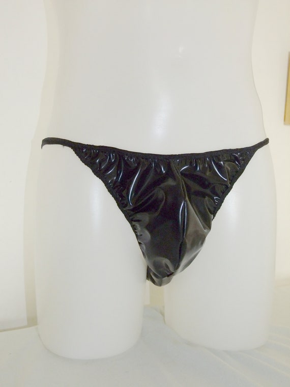 Skimpy Men's PVC Pouch Panties, Shiny Black Plastic Underwear, See