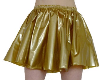 PVC Skating / Skater Skirt in Shiny Gold.  Circular Skirt, Glossy Plastic. Metallic. Size L to XL.