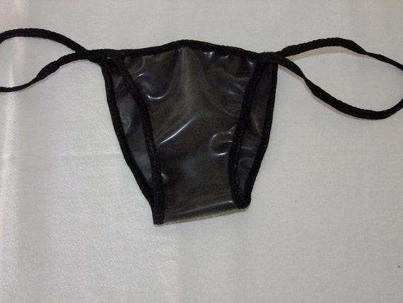 Shiny Black Latex Pants Panties Slip Tanga Thong, Rubber Underwear