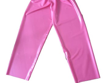Latex Trousers - Sissy Pink Loose Jogging Bottoms - Shiny and Hand Made in UK