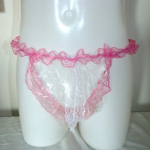 Clear PVC Frilly Briefs Sissy Panties See Through Plastic Wide Crotch Underwear Vinyl Roleplay Diaper Cover Brief Lacy Pants Knickers Baggy