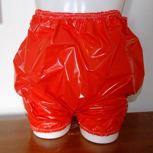 Shiny Red Pvc Bloomers Underwear Plastic Pants Undies Briefs Long Leg