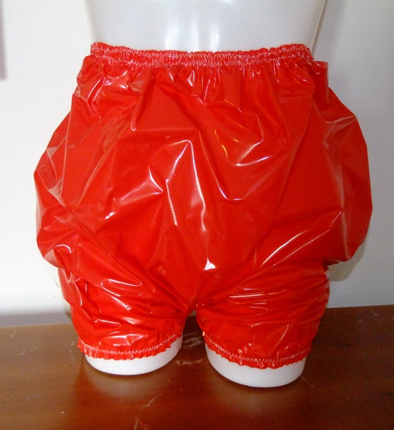 Shiny Red PVC Bloomers Underwear Plastic Pants Undies Briefs Long