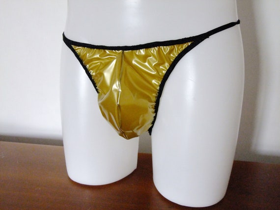 Skimpy Men's PVC Pouch Panties Shiny Gold Plastic Underwear
