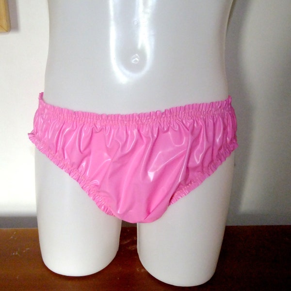 PVC Briefs / Panties / Elasticated Waist, Size M / L, Bubblegum Pink Plastic,  Unisex. ABDL / Adult Baby. Wide Crotch Baggy