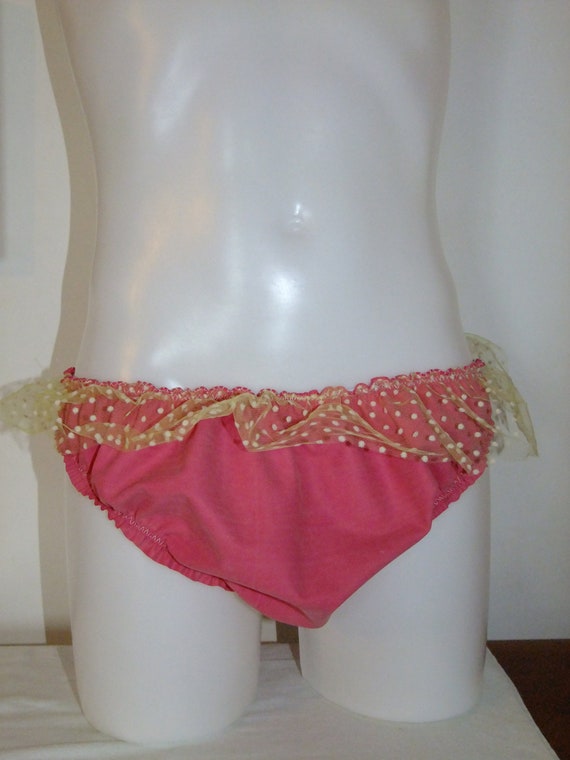 Latex Mix Baggy Lacy Rubber Briefs / Sissy Knickers / Panties / Tanga /  String / Underwear, Sissy, Pants. M L XL, Pink Unisex 