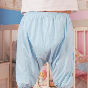 Blue PVC Bloomers: Long Plastic Shorts for Sissy Roleplay