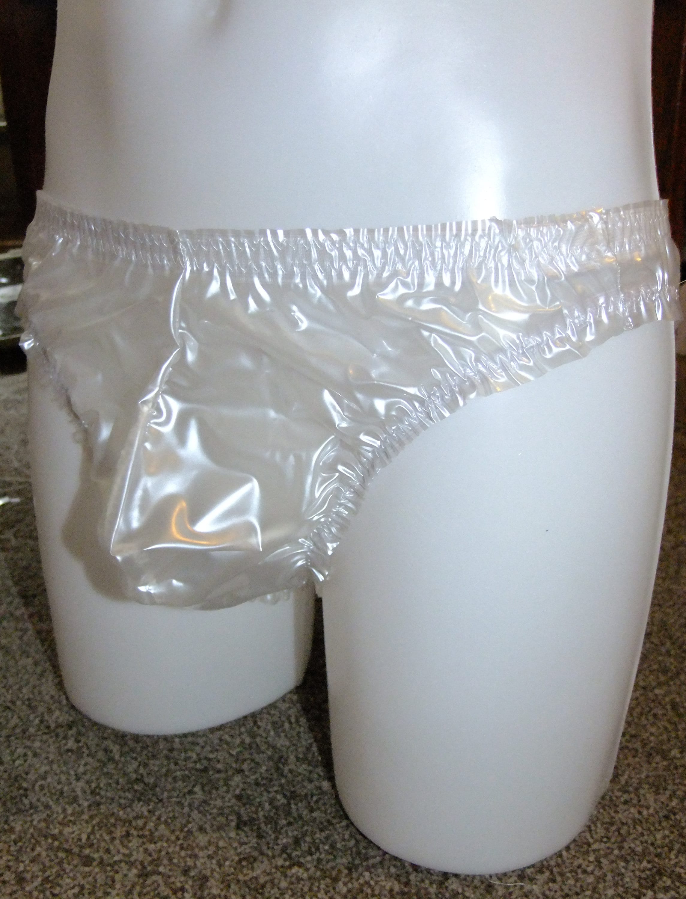 Men's PVC Pouch Panties, Shiny Pearly Semi Clear White Plastic