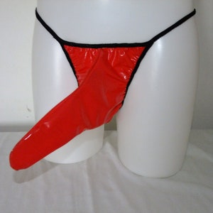 Men's PVC Sheath Panties  Shiny Red Underwear Roleplay One Size Condom Briefs Jock Slips Jockstrap Sissy Loose Fit