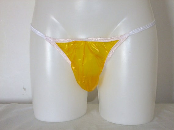Skimpy Men's PVC Pouch Panties, Clear Orange Plastic Underwear