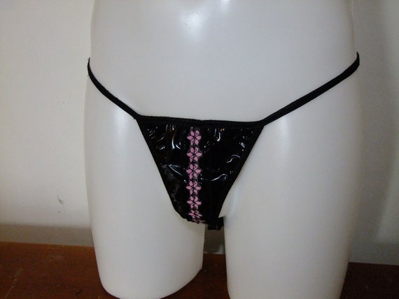 Shiny Black Briefs Skimpy Lacy Panties Knickers Underwear Plastic Tanga  Slips One Size OOAK Unique Undies 