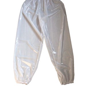 PVC Trousers Shiny Jogging Bottoms Joggers Glossy White Semi Clear Plastic Supple Roleplay Pants Unisex PVC U Like Fabric (AOE) Loose Fit