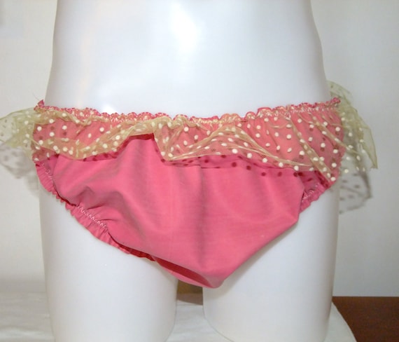 Latex Mix Baggy Lacy Rubber Briefs / Sissy Knickers / Panties / Tanga /  String / Underwear, Sissy, Pants. M L XL, Pink Unisex 