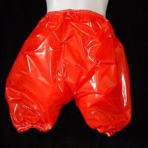 Shiny Red PVC Bloomers Underwear Plastic Pants Undies Briefs Long Leg Shorts Unisex Vinyl Roleplay 2 Sizes Directoire Knickers Loose Fit