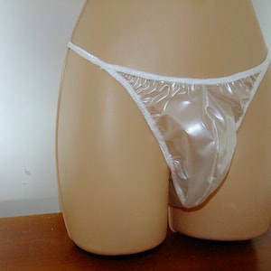 Skimpy Men's PVC Pouch Panties, Shiny Pearly White, Semi Clear Plastic Underwear, See Thru Slips  Briefs Underpants, Jock. Thong Tanga