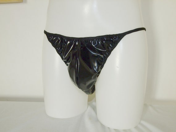 Skimpy Men's PVC Pouch Panties, Shiny Black Plastic Underwear, See