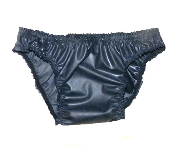 Wide Crotch Black Rubber Panties Latex Mix Pants Knickers Non Binary Rubbery  Underwear Baggy Gathered Elasticated 