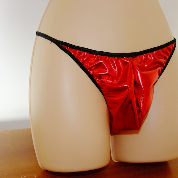 Shiny Red Men's Briefs, Shiny Red Spandex, Posing Under Pants, Mirror Underwear, Pouch,  Slips, String, Skimpy Male Fit Knickers.  1 Size,