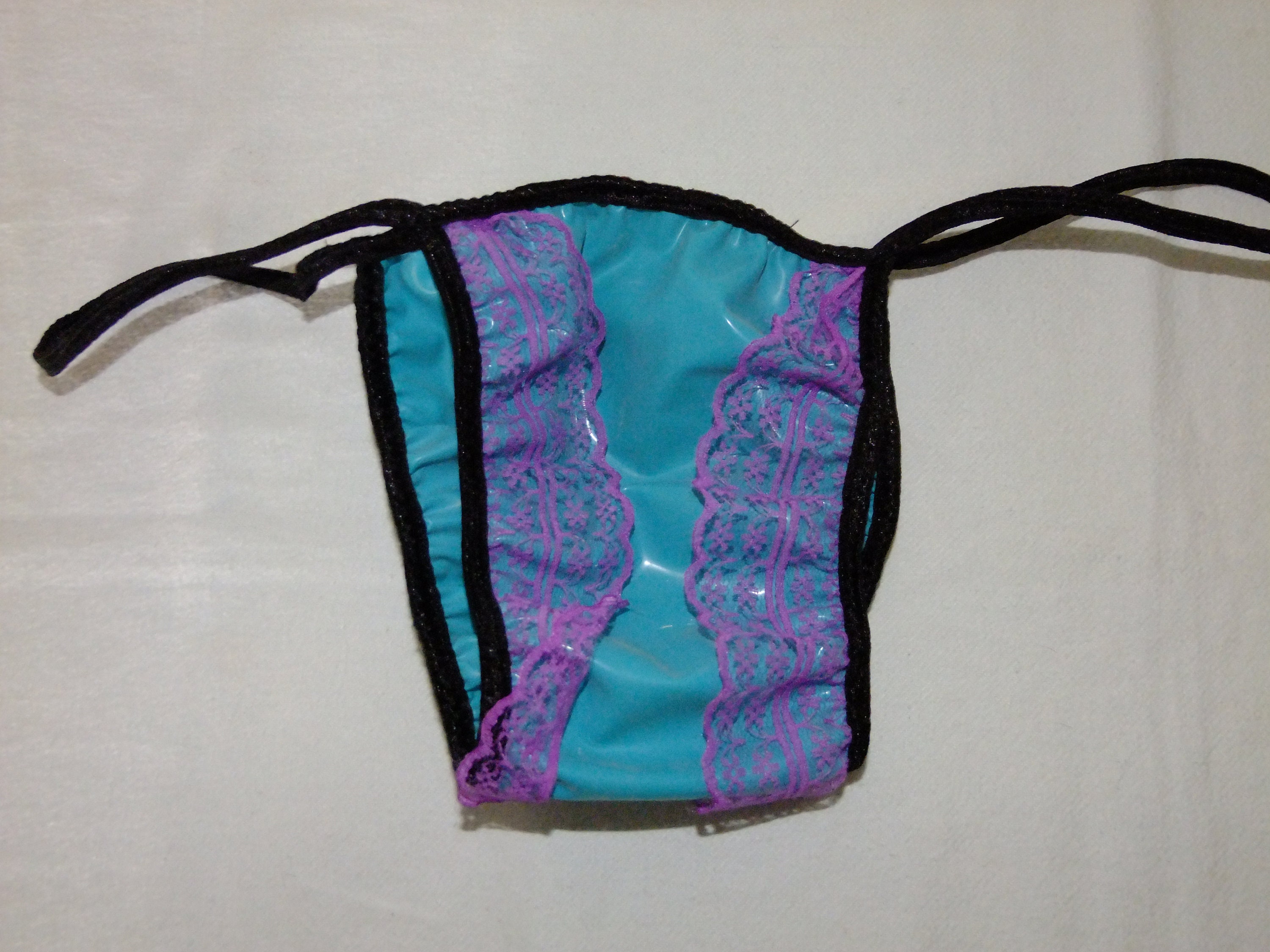 Latex Thong Wide Crotch Tanga Brief Rubber Panties Pants Panty Underwear  Sissy Roleplay Briefs Knickers Lace Frilly Frills Purple Teal -  Denmark
