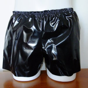 Shiny Black PVC Boxers: Unisex Plastic Underwear, S/M