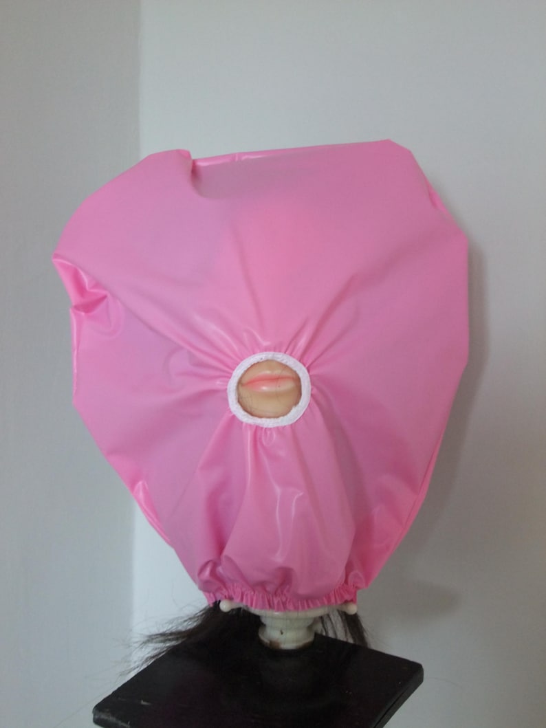 Pink Pvc Mask PVC Sissy Mask - Pink Vinyl Hood for Subspace Roleplay - Handmade and ...