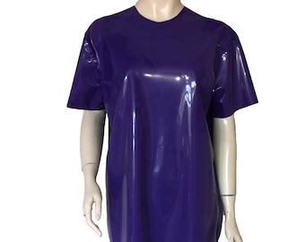 Purple Shiny Latex T‑Shirt / Rubber Top · Unisex Fetish Tee · Handmade in 0.4mm Rubber