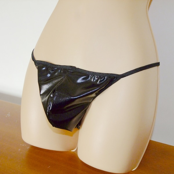 Slips pour hommes PVC, Spandex brillant, Pose sous pantalon, Sous-vêtements miroir, Pochette, Slips, String, Skimpy Male Fit Knickers.  Dos complet