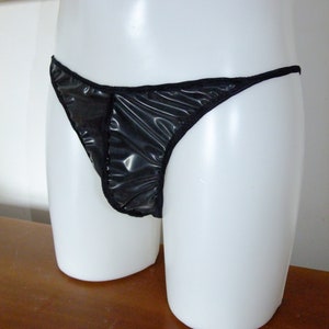Handmade Black Latex Pouch Thong: Shiny Rubber Underwear (M/L)