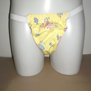 PVC Sissy Panties Plastic Pants Yellow Diaper Cover Wide Crotch Jock Strap Slips PVC U Like Fabric Roleplay Briefs Vinyl Loose Fit