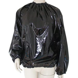 Shiny Black PVC Sweat Top: Unisex Long Sleeve Sauna Shirt