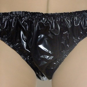 Shiny Black PVC Briefs: Handmade Plastic Underwear (M/L)