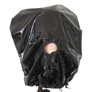 Shiny Black PVC Mask: Roleplay Costume Hood