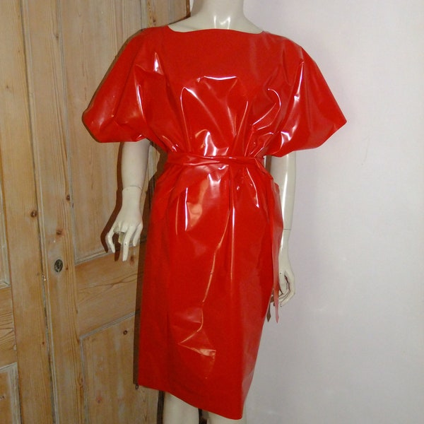 Shiny PVC Tunic Dress Belted Red Plastic. Size  Large (38"+) L/XL/XXL Long Tunic Dress Overall Vinyl Gown Roleplay Fantasy