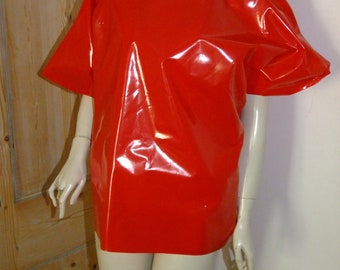 Glänzendes Rotes PVC T-Shirt, ungefüttertes Vinyl Top, Handgemacht