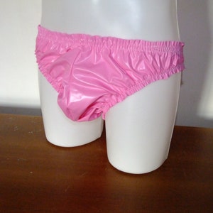 Men's PVC Pouch Panties, Satin Shine Bubblegum Pink Plastic, Mens