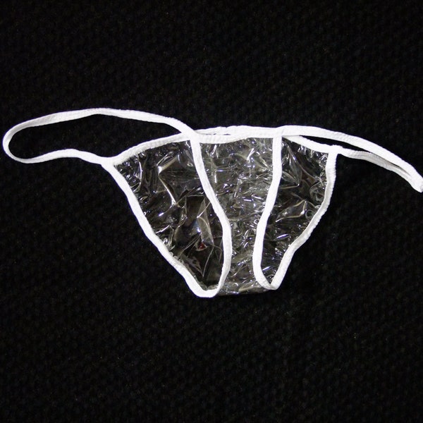 Clear PVC Panties See Through Vinyl Briefs Bikini Bottoms Panty Skimpy Tanga Underwear. Plastic Roleplay Fun.