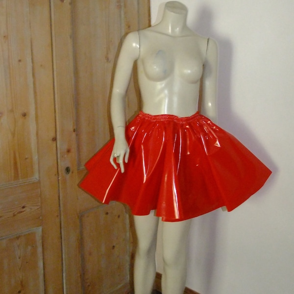 Shiny PVC Skirt Red Plastic Mini Skater Roleplay Vinyl Elasticated Waist Full Circle Swingy Stretch. Fantasy Festival Wear.