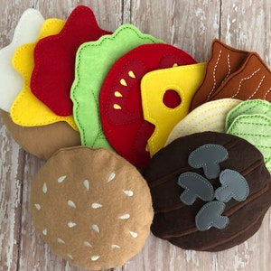 Felt Cheeseburger, Pretend Cheeseburger, Fake Cheeseburger, Pretend Food, Felt Food, Play Restaurant Food, Play Kitchen Food