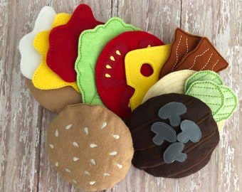 Felt Cheeseburger, Pretend Cheeseburger, Fake Cheeseburger, Pretend Food, Felt Food, Play Restaurant Food, Play Kitchen Food