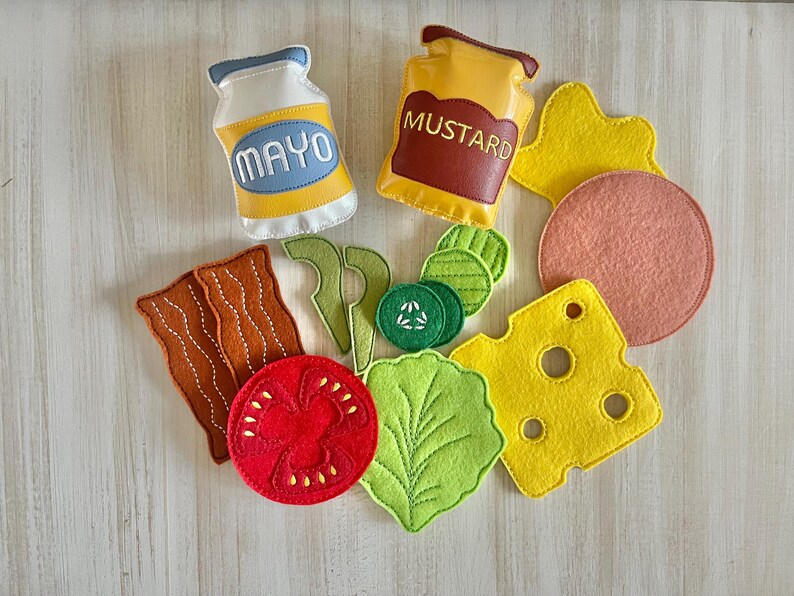 Felt Sandwich Set, Felt BLT Sandwich, felt Bread, Felt Baloney Sandwich, Pretend Food, Felt Food, Play Restaurant Food, Play Kitchen Food image 2