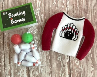 Bowling Set for Elf, Christmas Elf Sweater, Holiday Elf Costume, Elf Clothing, Elf Prop