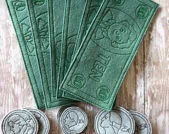 Oversized Play Money, Felt Money, Dollars and Coins for Learning