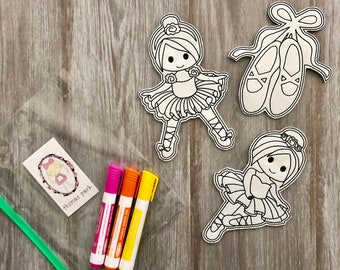 Reusable Coloring Page, Coloring Doll, Dry Erase Coloring Doll, Ballerina Coloring Page, Wipe Clean Coloring, Travel Coloring, Party Favor