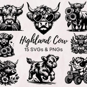Paquete SVG PNG de vaca de las Highlands, SVG divertido de vaca de las Highlands, SVG de meme de vaca, SVG de vaca, Cricut, paquete PNG de vaca de las Highlands, clip art moderno de vaca de las Highlands