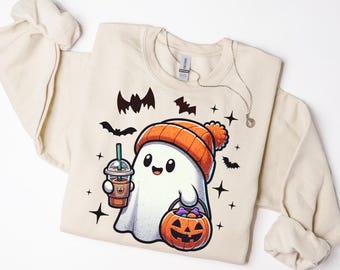 Ghost With Pumpkin PNG, Halloween png, Autumn Png, Fall Pumpkin Clip Art, Trick or Treat Ghost Pumpkin Sublimation Png, Retro Fall Png