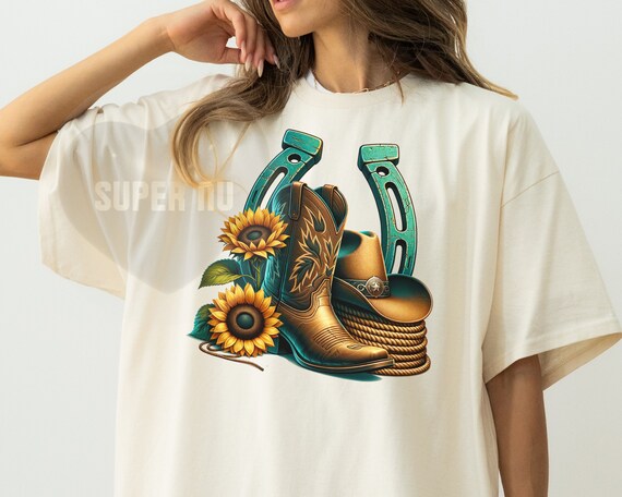 Cowboy Boots and Sunflowers PNG, Western Graphic Printable