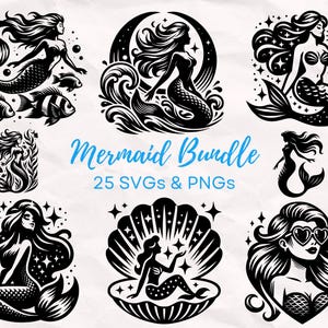 Sirène SVG PNG Bundle, sirène fantastique, Svg de sirène Silhouette, Cricut, sirène png Bundle, sirène Clip Art, conte de fées svg png